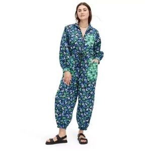Diane Von Furstenberg Blue and Green Patterned Jumpsuit